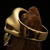 Excellent crafted Men's Celtic Triskelia green Triad Skull Ring - solid Brass - BikeRing4u