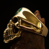 Excellent crafted Men's Celtic Triskelia green Triad Skull Ring - solid Brass - BikeRing4u