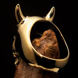 Excellent crafted Men's Biker Ring horned Devil Skull - Solid brass - BikeRing4u