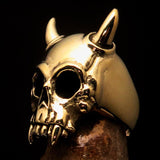 Excellent crafted Men's Biker Ring horned Devil Skull - Solid brass - BikeRing4u