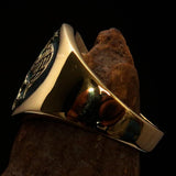 Excellent crafted ancient Men's green Twin Head Eagle Ring - Solid Brass - BikeRing4u