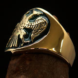 Excellent crafted ancient Men's green Twin Head Eagle Ring - Solid Brass - BikeRing4u