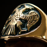 Excellent crafted ancient Men's green Twin Head Eagle Ring - Solid Brass - BikeRing4u