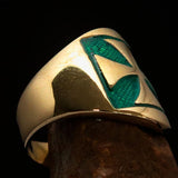 Excellent crafted Men's green Iron Cross Biker Ring - Solid Brass - BikeRing4u