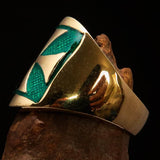 Excellent crafted Men's green Iron Cross Biker Ring - Solid Brass - BikeRing4u