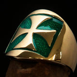 Excellent crafted Men's green Iron Cross Biker Ring - Solid Brass - BikeRing4u