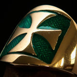 Excellent crafted Men's green Iron Cross Biker Ring - Solid Brass - BikeRing4u