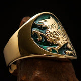 Excellent crafted Men's winged green Lion Griffin Ring - Solid Brass - BikeRing4u