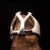 Men's Greek upper case Capital Letter Initial Ring Upsilon - Sterling Silver - BikeRing4u