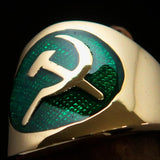 Excellent crafted Men's green Hammer and Sickle Crest Ring - Solid Brass - BikeRing4u