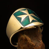 Excellent crafted Men's green Maltese Cross Biker Ring - solid Brass - BikeRing4u