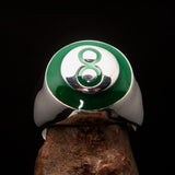 Nicely crafted domed Men's Number Ring green 8 Eight- Sterling Silver - BikeRing4u