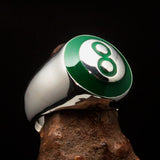 Nicely crafted domed Men's Number Ring green 8 Eight- Sterling Silver - BikeRing4u