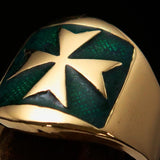 Excellent crafted Men's green Maltese Cross Biker Ring - solid Brass - BikeRing4u