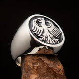 Nicely crafted Men's Seal Ring German Eagle Black - Sterling Silver - BikeRing4u
