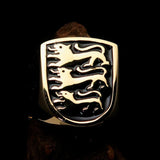 Perfectly crafted Men's Shield Ring 3 Black Lions Coat of Arms - Solid Brass - BikeRing4u