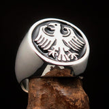 Nicely crafted Men's Seal Ring German Eagle Black - Sterling Silver - BikeRing4u