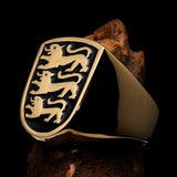 Perfectly crafted Men's Shield Ring 3 Black Lions Coat of Arms - Solid Brass - BikeRing4u
