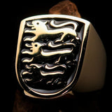 Perfectly crafted Men's Shield Ring 3 Black Lions Coat of Arms - Solid Brass - BikeRing4u