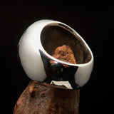 Nicely crafted domed Men's Buddhist Ring green Aum Symbol - Sterling Silver - BikeRing4u