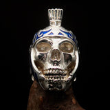 Excellent crafted Men's Skull Biker Ring blue Roman Centurion - Sterling Silver - BikeRing4u