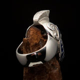 Excellent crafted Men's Skull Biker Ring blue Roman Centurion - Sterling Silver - BikeRing4u
