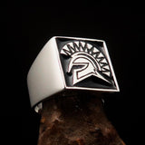 Nicely crafted Men's Ring Black Greek Warrior - Sterling Silver - BikeRing4u