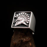 Nicely crafted Men's Ring Black Greek Warrior - Sterling Silver - BikeRing4u