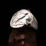 Men's Sterling Silver ancient Greek Drachma Coin Owl Ring - BikeRing4u