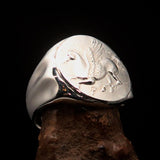 Men's Sterling Silver ancient Corinthian Pegasus Coin Ring Greek Goddess Athena - BikeRing4u