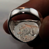 Men's Sterling Silver ancient Corinthian Pegasus Coin Ring Greek Goddess Athena - BikeRing4u