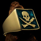 Perfectly crafted Men's Chef Skull Ring Crossed Fork Knife Blue - Solid Brass - BikeRing4u