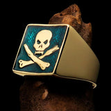 Perfectly crafted Men's Chef Skull Ring Crossed Fork Knife Blue - Solid Brass - BikeRing4u