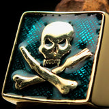 Perfectly crafted Men's Chef Skull Ring Crossed Fork Knife Blue - Solid Brass - BikeRing4u