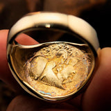 Men's ancient Corinthian Pegasus Coin Ring Greek Goddess Athena - Brass - BikeRing4u