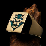 Perfectly crafted Men's Blue Devil Ring  - Solid Brass - BikeRing4u