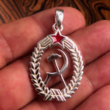 Red Star Sterling Silver Communist Crest Pendant Hammer and Sickle - BikeRing4u