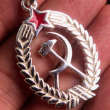 Red Star Sterling Silver Communist Crest Pendant Hammer and Sickle - BikeRing4u