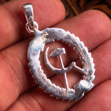 Red Star Sterling Silver Communist Crest Pendant Hammer and Sickle - BikeRing4u