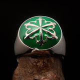 Perfectly crafted domed Men's green Unity Ring - Sterling Silver - BikeRing4u