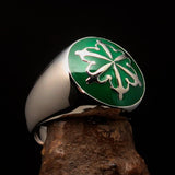 Perfectly crafted domed Men's green Unity Ring - Sterling Silver - BikeRing4u
