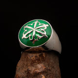 Perfectly crafted domed Men's green Unity Ring - Sterling Silver - BikeRing4u
