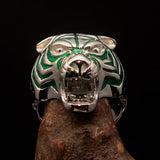 Excellent crafted Men's Animal Ring green Male Tiger - Sterling Silver - BikeRing4u