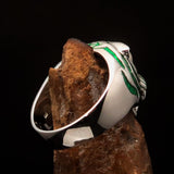Excellent crafted Men's Animal Ring green Male Tiger - Sterling Silver - BikeRing4u