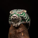 Excellent crafted Men's Animal Ring green Male Tiger - Sterling Silver - BikeRing4u