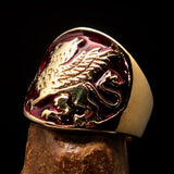 Excellent crafted Men's winged red Lion Griffin Ring - Solid Brass - BikeRing4u