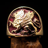 Excellent crafted Men's winged red Lion Griffin Ring - Solid Brass - BikeRing4u