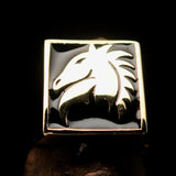 Excellent crafted Men's Chess Ring Black Horse Head - Solid Brass - BikeRing4u