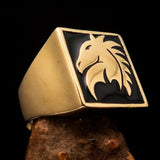 Excellent crafted Men's Chess Ring Black Horse Head - Solid Brass - BikeRing4u