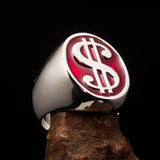Excellent crafted Men's Currency Ring US Dollar Symbol Red - Sterling Silver - BikeRing4u